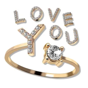 bague avec symboles d'amour et initiales